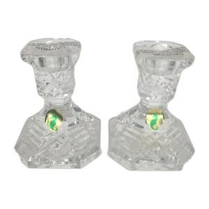 Vintage Waterford Lismore Hand Cut Crystal‎ Pair Of Candle Holders Signed Short